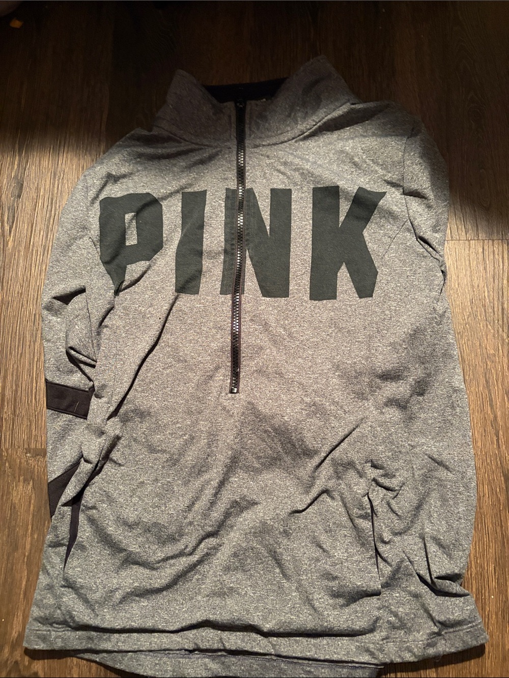 PINK Victoria's Secret Gray Half-Zip Pullover with Bold Logo